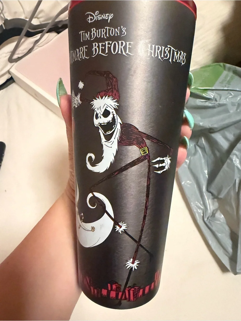 Disney’s Nightmare before Christmas Starbucks Gray Matte Tumbler with Red Lid
